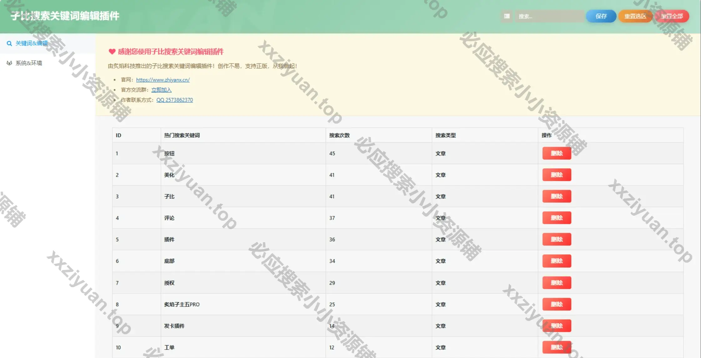 WordPress子比搜索关键词编辑插件